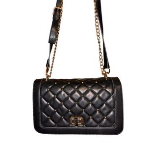 Badgley Mischka Black Quilted Crossbody Bag with Gold chain